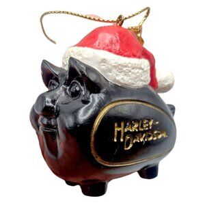 Vintage 90s Harley-Davidson Motorcycles Holiday Hog Santa Ornament Black Gold 3"